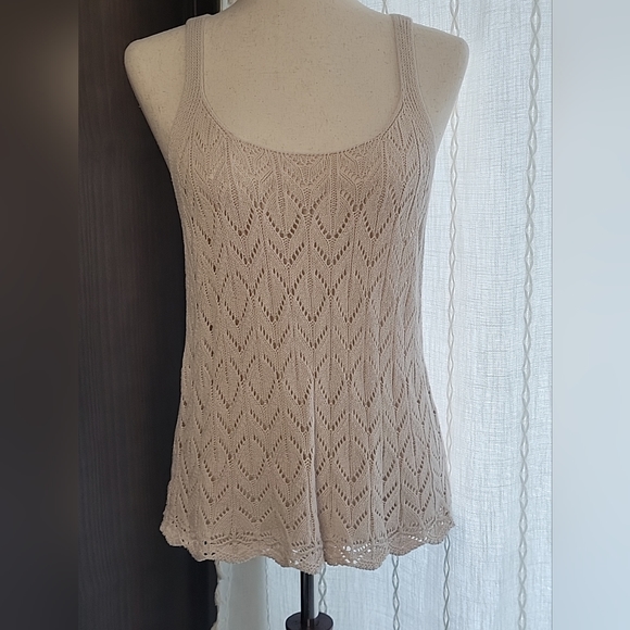 Cream Scoop Neck Open Knit Crochet Scallop Edge‎ Tank Angel Kiss  Large - Picture 1 of 10